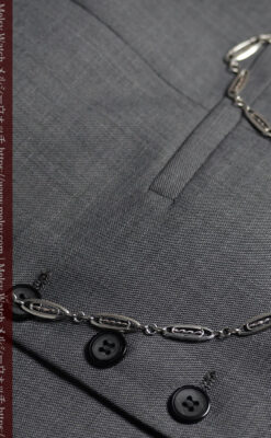 装飾性のある幅広細身で軽量の銀無垢アンティーク懐中時計チェーン-C0547-2