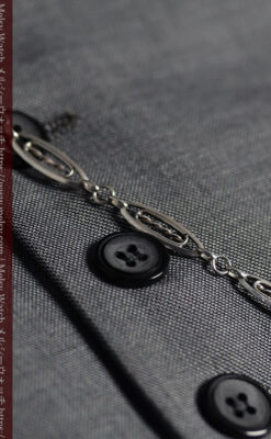 装飾性のある幅広細身で軽量の銀無垢アンティーク懐中時計チェーン-C0547-3