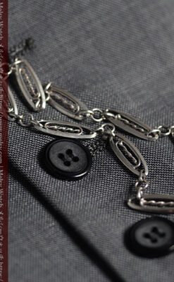 装飾性のある幅広細身で軽量の銀無垢アンティーク懐中時計チェーン-C0547-4