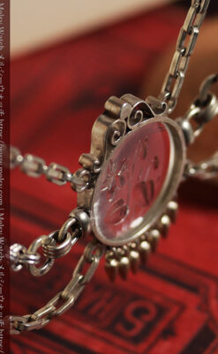 勲章のように見せて着けるガラスの飾り付き アンティーク懐中時計チェーン-C0548-6