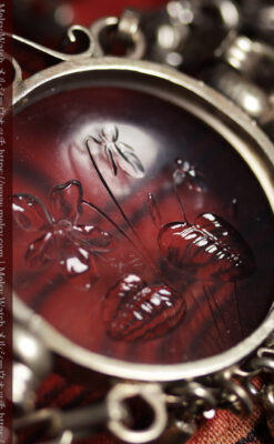 勲章のように見せて着けるガラスの飾り付き アンティーク懐中時計チェーン-C0548-9