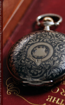 ニエロ黒金装飾と変わり文字盤 ウォルサムの銀無垢アンティーク懐中時計 【1895年頃】-P2417-1