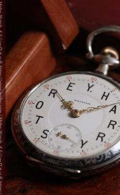 ニエロ黒金装飾と変わり文字盤 ウォルサムの銀無垢アンティーク懐中時計 【1895年頃】-P2417-12