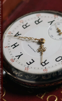ニエロ黒金装飾と変わり文字盤 ウォルサムの銀無垢アンティーク懐中時計 【1895年頃】-P2417-14
