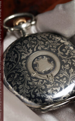 ニエロ黒金装飾と変わり文字盤 ウォルサムの銀無垢アンティーク懐中時計 【1895年頃】-P2417-16