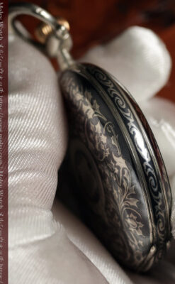 ニエロ黒金装飾と変わり文字盤 ウォルサムの銀無垢アンティーク懐中時計 【1895年頃】-P2417-17