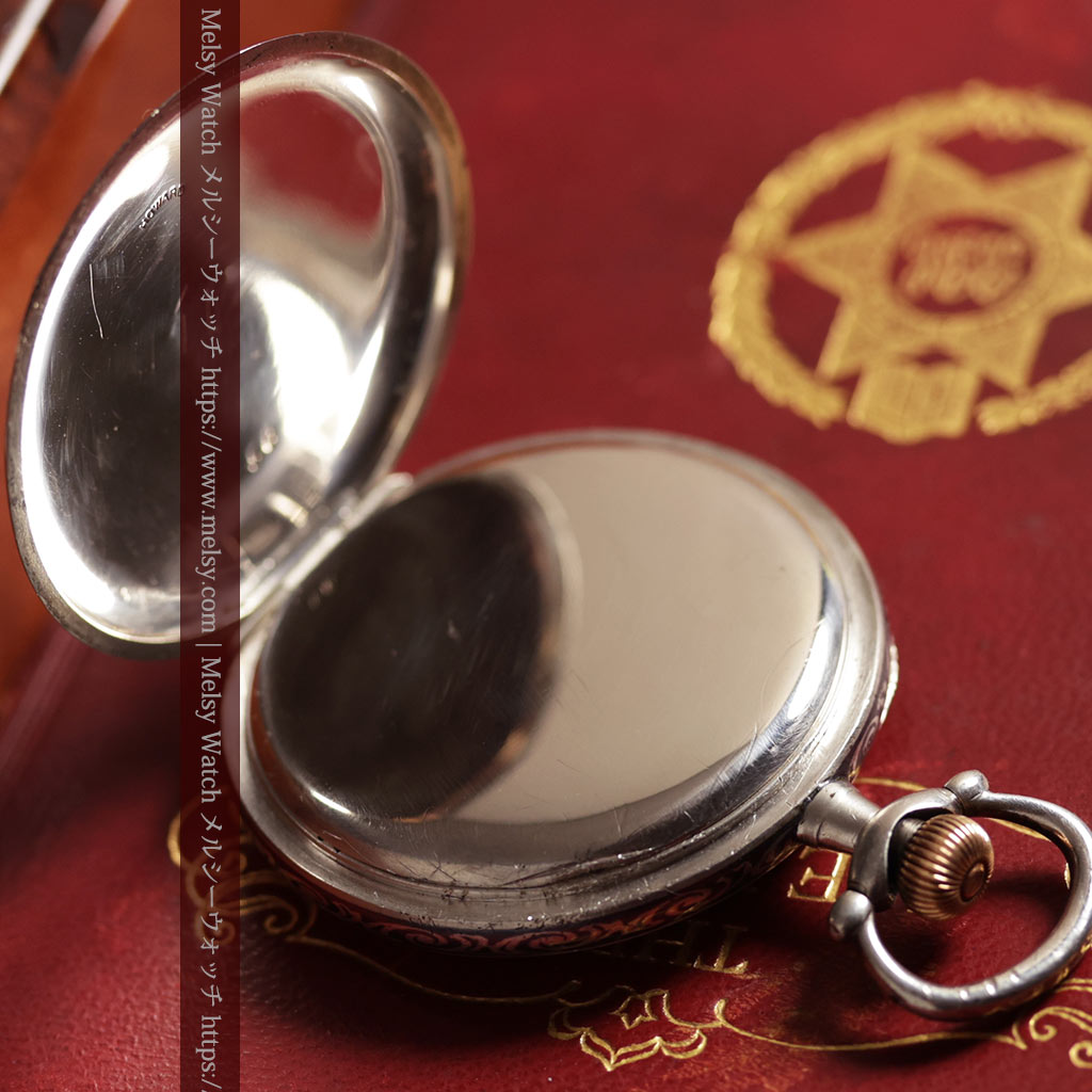 ニエロ黒金装飾と変わり文字盤 ウォルサムの銀無垢アンティーク懐中時計 【1895年頃】-P2417-19