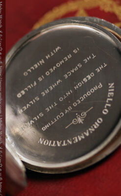 ニエロ黒金装飾と変わり文字盤 ウォルサムの銀無垢アンティーク懐中時計 【1895年頃】-P2417-20