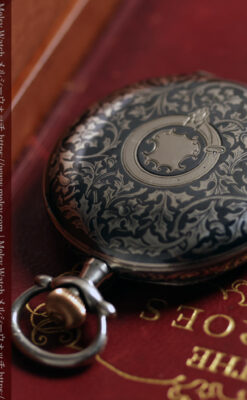 ニエロ黒金装飾と変わり文字盤 ウォルサムの銀無垢アンティーク懐中時計 【1895年頃】-P2417-3