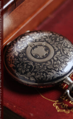 ニエロ黒金装飾と変わり文字盤 ウォルサムの銀無垢アンティーク懐中時計 【1895年頃】-P2417-5