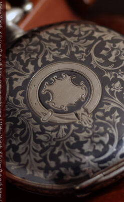 ニエロ黒金装飾と変わり文字盤 ウォルサムの銀無垢アンティーク懐中時計 【1895年頃】-P2417-6