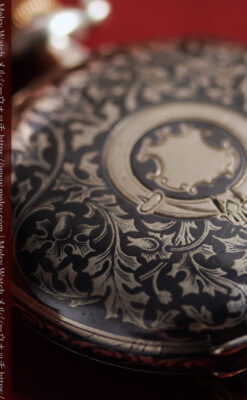 ニエロ黒金装飾と変わり文字盤 ウォルサムの銀無垢アンティーク懐中時計 【1895年頃】-P2417-7