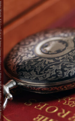 ニエロ黒金装飾と変わり文字盤 ウォルサムの銀無垢アンティーク懐中時計 【1895年頃】-P2417-8