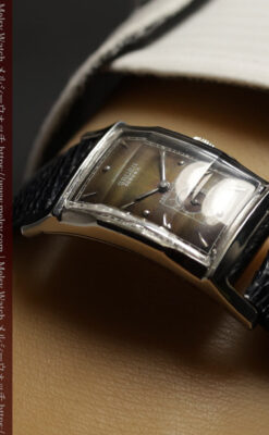 鈍色と銀の美しいカーベックス 曲線を描くグリュエンのアンティーク腕時計 【1940年頃】箱・ベルト付き-W1691-1