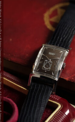 鈍色と銀の美しいカーベックス 曲線を描くグリュエンのアンティーク腕時計 【1940年頃】箱・ベルト付き-W1691-13