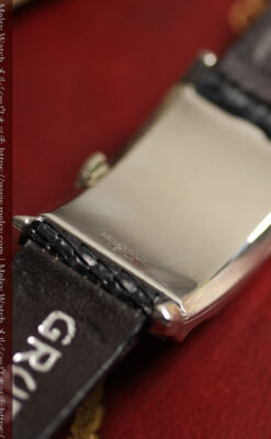 鈍色と銀の美しいカーベックス 曲線を描くグリュエンのアンティーク腕時計 【1940年頃】箱・ベルト付き-W1691-24