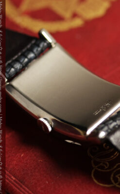 鈍色と銀の美しいカーベックス 曲線を描くグリュエンのアンティーク腕時計 【1940年頃】箱・ベルト付き-W1691-25