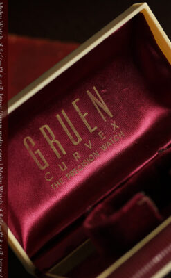 鈍色と銀の美しいカーベックス 曲線を描くグリュエンのアンティーク腕時計 【1940年頃】箱・ベルト付き-W1691-26