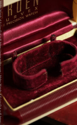 鈍色と銀の美しいカーベックス 曲線を描くグリュエンのアンティーク腕時計 【1940年頃】箱・ベルト付き-W1691-27