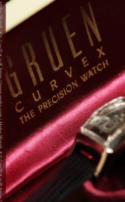 鈍色と銀の美しいカーベックス 曲線を描くグリュエンのアンティーク腕時計 【1940年頃】箱・ベルト付き-W1691-5