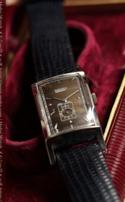 鈍色と銀の美しいカーベックス 曲線を描くグリュエンのアンティーク腕時計 【1940年頃】箱・ベルト付き-W1691-6