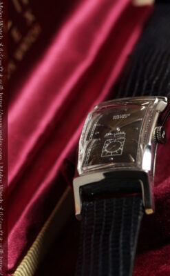 鈍色と銀の美しいカーベックス 曲線を描くグリュエンのアンティーク腕時計 【1940年頃】箱・ベルト付き-W1691-8