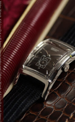 鈍色と銀の美しいカーベックス 曲線を描くグリュエンのアンティーク腕時計 【1940年頃】箱・ベルト付き-W1691-9