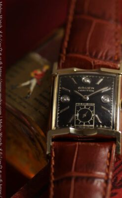 ３点のダイヤと黒い文字盤 グリュエンのアンティーク腕時計 【1950年頃】-W1692-1