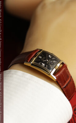 ３点のダイヤと黒い文字盤 グリュエンのアンティーク腕時計 【1950年頃】-W1692-13