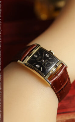 ３点のダイヤと黒い文字盤 グリュエンのアンティーク腕時計 【1950年頃】-W1692-14