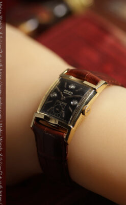 ３点のダイヤと黒い文字盤 グリュエンのアンティーク腕時計 【1950年頃】-W1692-15