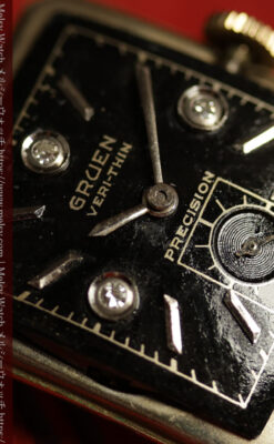 ３点のダイヤと黒い文字盤 グリュエンのアンティーク腕時計 【1950年頃】-W1692-17