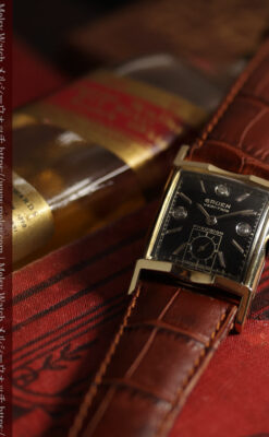 ３点のダイヤと黒い文字盤 グリュエンのアンティーク腕時計 【1950年頃】-W1692-2