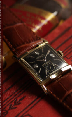 ３点のダイヤと黒い文字盤 グリュエンのアンティーク腕時計 【1950年頃】-W1692-4