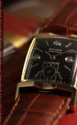 ３点のダイヤと黒い文字盤 グリュエンのアンティーク腕時計 【1950年頃】-W1692-5