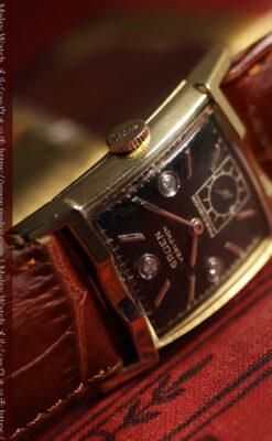 ３点のダイヤと黒い文字盤 グリュエンのアンティーク腕時計 【1950年頃】-W1692-6