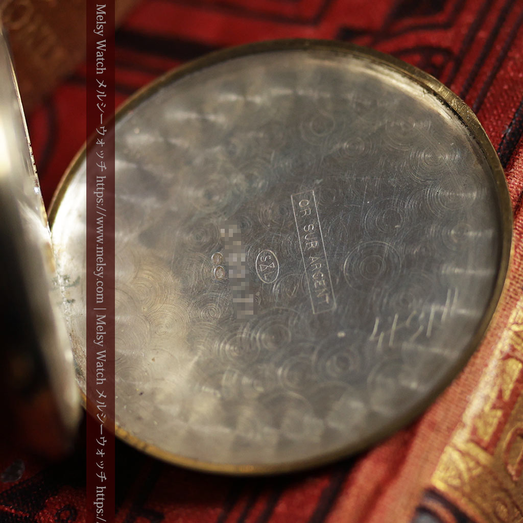 ロンジン 18金&銀地のアンティーク懐中時計 装飾チェーン&ケース付き【1933年頃】フランス由来-P2419-25