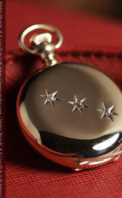 ダイヤモンドの3連星にMのイニシャル 美しい文字盤のウォルサムの金無垢懐中時計 【1901年頃】-P2421-8