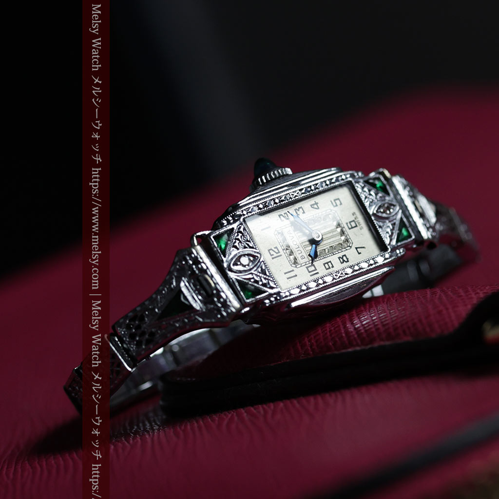 緑のエメラルド色とバンドも美しいブローバのアンティーク腕時計 【1930年頃】ダイヤモンド-W1698-3