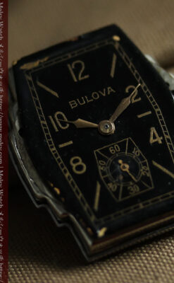 ブローバ 遊び心たっぷりの縦長六角形アンティーク腕時計 【1930年頃】黒文字盤-W1701-13
