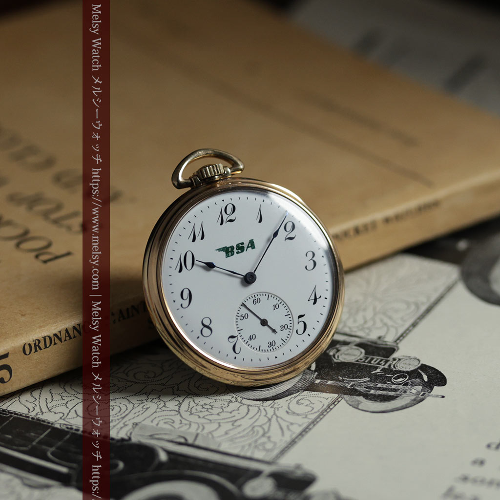エルジン BSAクラシックバイクファンのためのアンティーク懐中時計 【1920年頃】-P2431-3