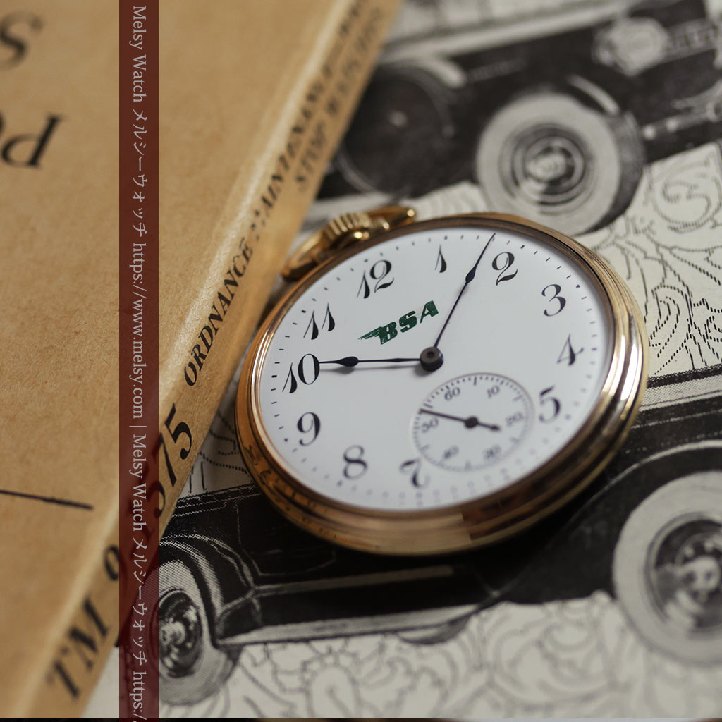 エルジン BSAクラシックバイクファンのためのアンティーク懐中時計 【1920年頃】-P2431-4