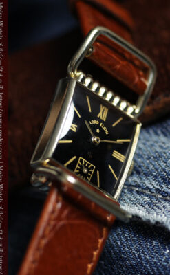 エルジン 革バンドも含めて楽しむアンティーク腕時計 【1947年頃】黒文字盤・特殊ケース-W1710-15