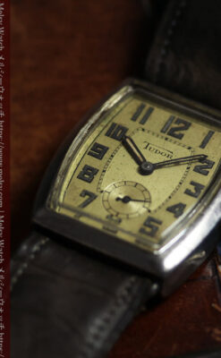 ロレックス・チューダー 非常に深みのある樽型の銀無垢アンティーク腕時計 【1940年頃】-W1711-11
