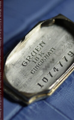 グリュエン 蒼玉にダイヤモンド・彫金が美しいレディース18金無垢アンティーク腕時計 【1920年頃】箱付き-W1713-21