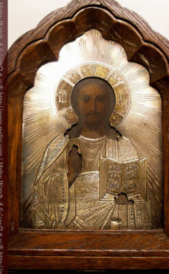 キリストと二聖人の三連祭壇画銀板イコン-A0126-1