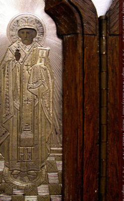 キリストと二聖人の三連祭壇画銀板イコン-A0126-5