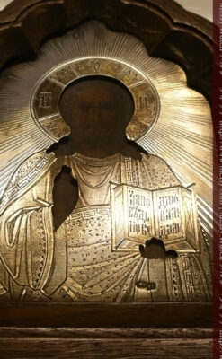 キリストと二聖人の三連祭壇画銀板イコン-A0126-6