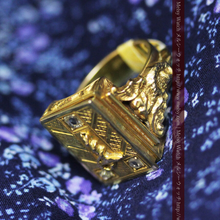 騎士の封蝋印とダイヤモンド・14金の指輪-A0202-1