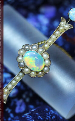 オパールと真珠の15金アンティークブローチ-A0208-3